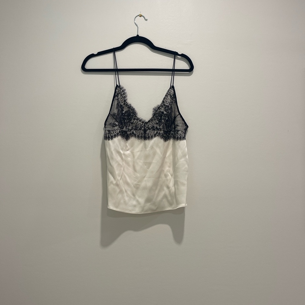 Zara Black and Cream Lace Trim Cami Top